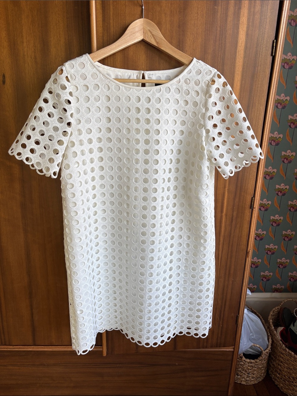 White Eyelet Mini Dress with Short Sleeves
